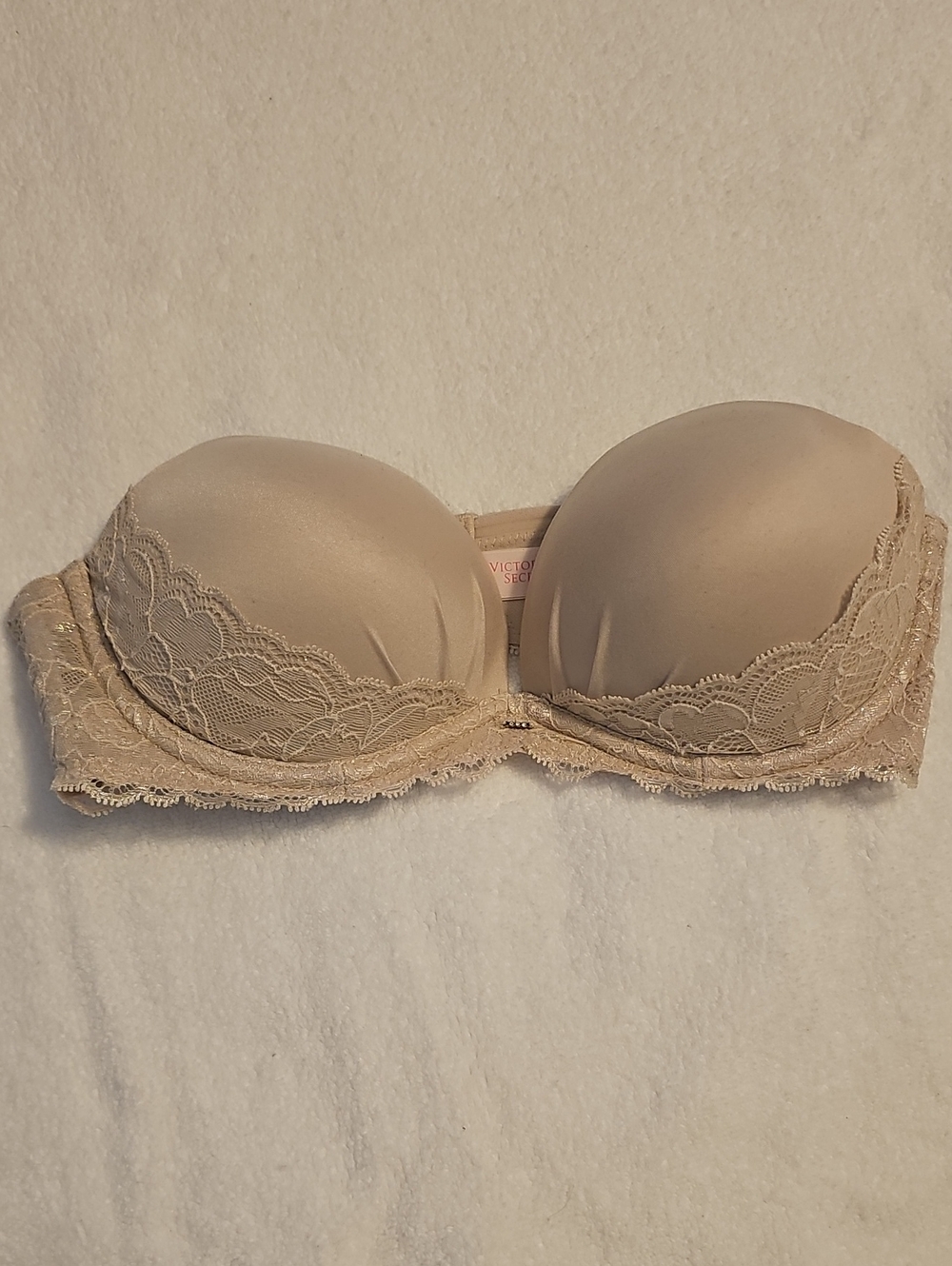 Victoria's Secret Strapless Lace Bandeau in Nude Beige